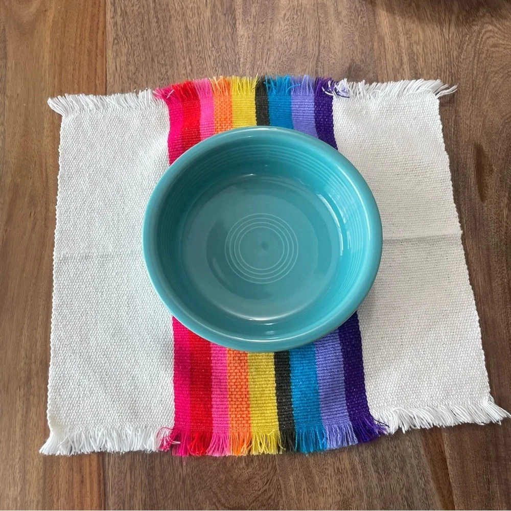 Striped Rainbow Fringe Edge Placemat Square Corners Set of 4 Picnic Retro Bright